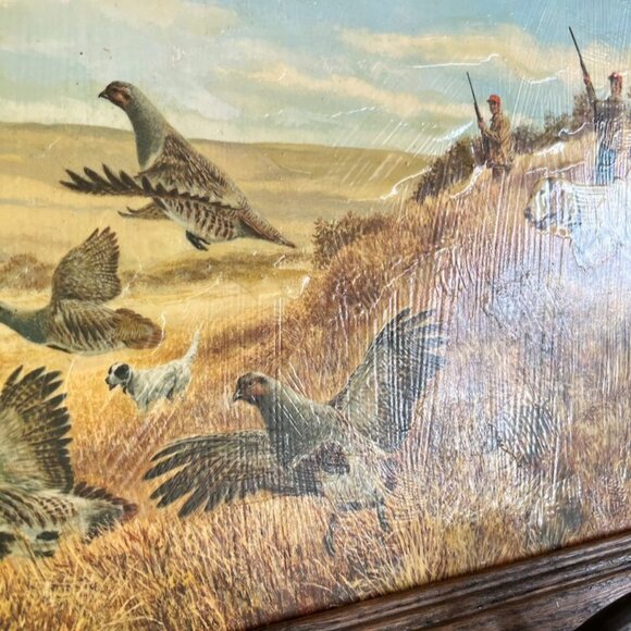 Vtg Tom Beecham Hungarian Partridge Hunting Dog Print On Board Framed 14x11x1 - Picture 2 of 9
